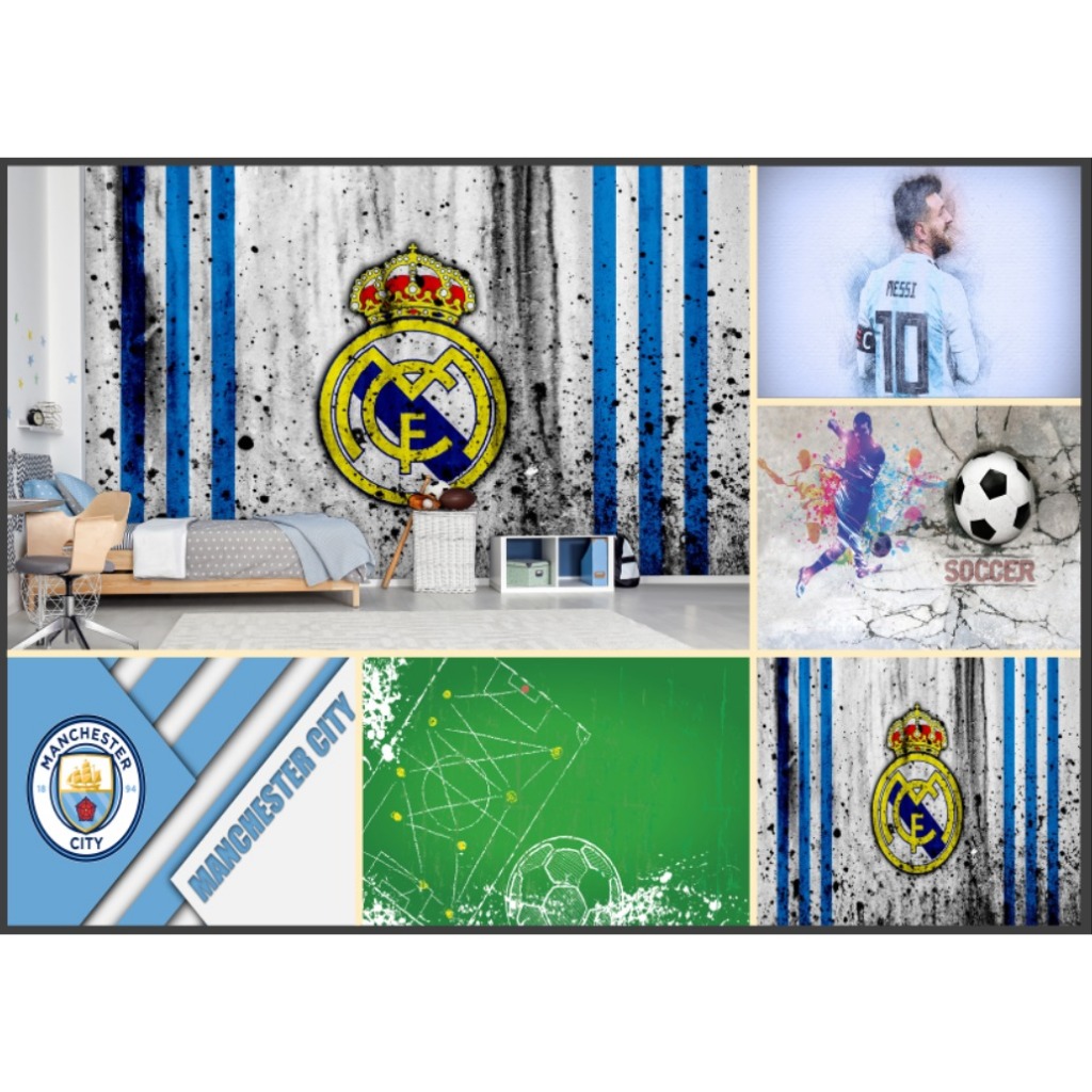 Wallpaper Dinding Custom Tema Club Bola | Wallpaper Custom | Wallpaper Kamar Anak | Wallpaper Club B