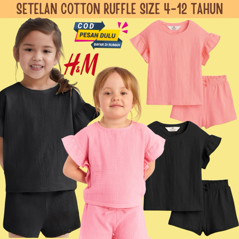 SETELAN KAOS CELANA PENDEK ANAK PEREMPUAN HnM ORIGINAL 4 6 8 12 14 tahun