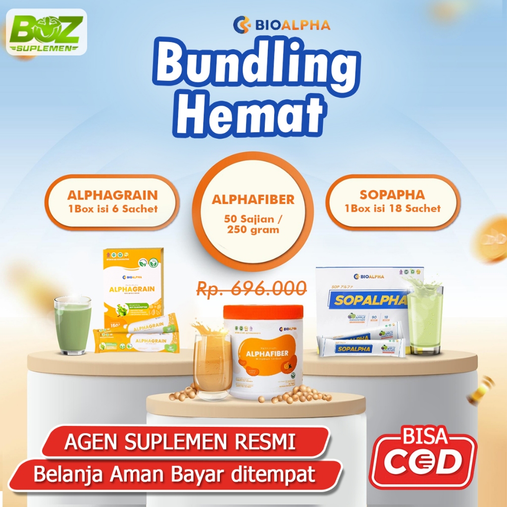 BUNDLING BIOALPHA ( ALPHAGRAIN+ALPHAFIBER+SOPALPHA) SUPLEMEN DIABETESI, JANTUNG, HIPERTENSI