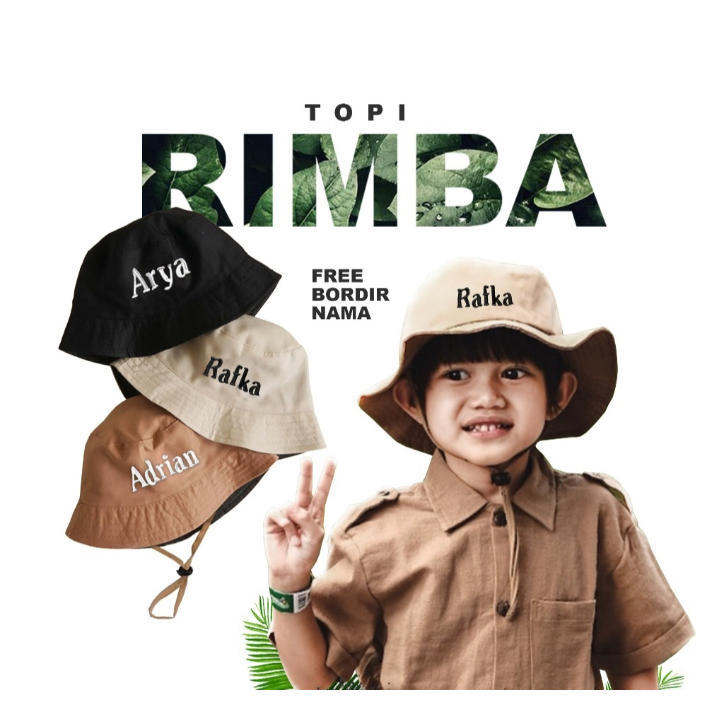 Topi Rimba Anak Laki laki/Perempuan Free Bordir Nama