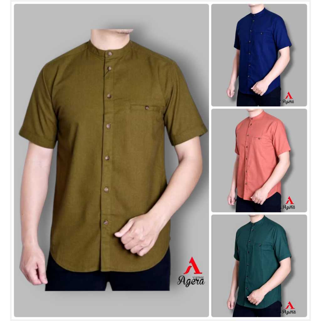 Kemko Agera. Full Buttoned. Full Kancing Brand Agera Vintage. Lengan Pendek