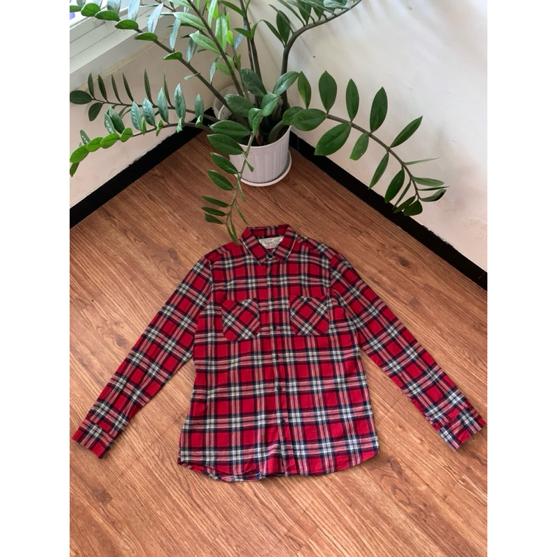 Underair Kemeja Flanel Lembut Lengan Panjang Kotak Merah (22L)