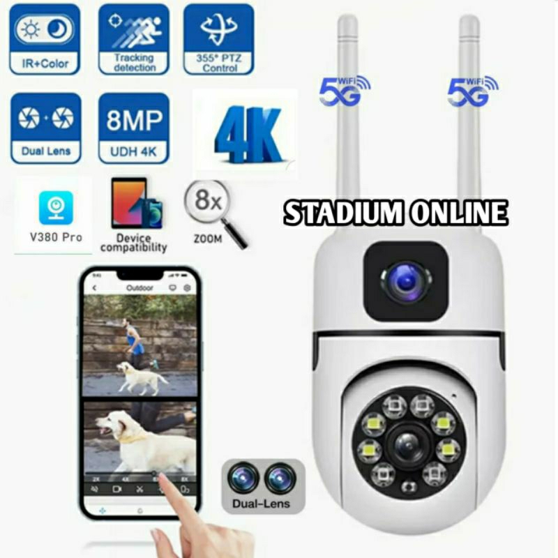 IP Camera V380pro CCTV 2 Antena Z2 Dual Lens 360 Rotation Motion Tracking Outdoor