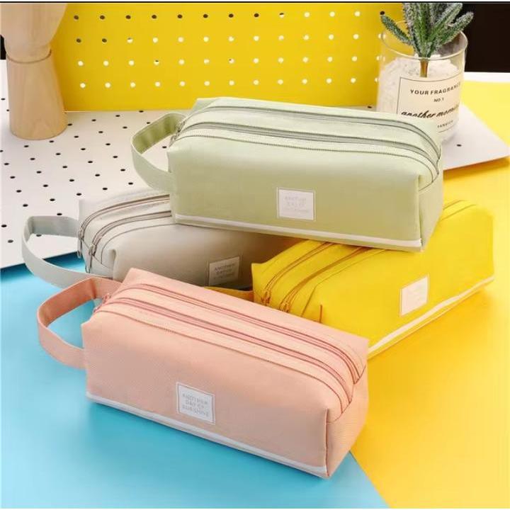 

JM Tas Serbaguna Tempat Pensil Pen/Pouch Make Up Kotak Pensil Stationery Dual Zipper Dompet Pensil 2 Layer/Dompet Make Up