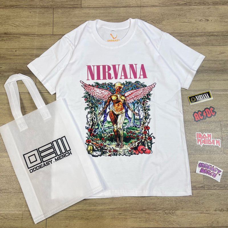 T-SHIRT KAOS NIRVANA PINK WINGS FREE BAG BONUS STICKER
