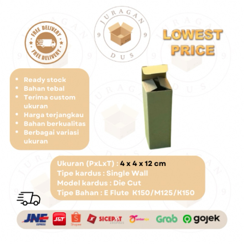 

Kardus Botol Uk 4 x 4 x 12 CM Die Cut