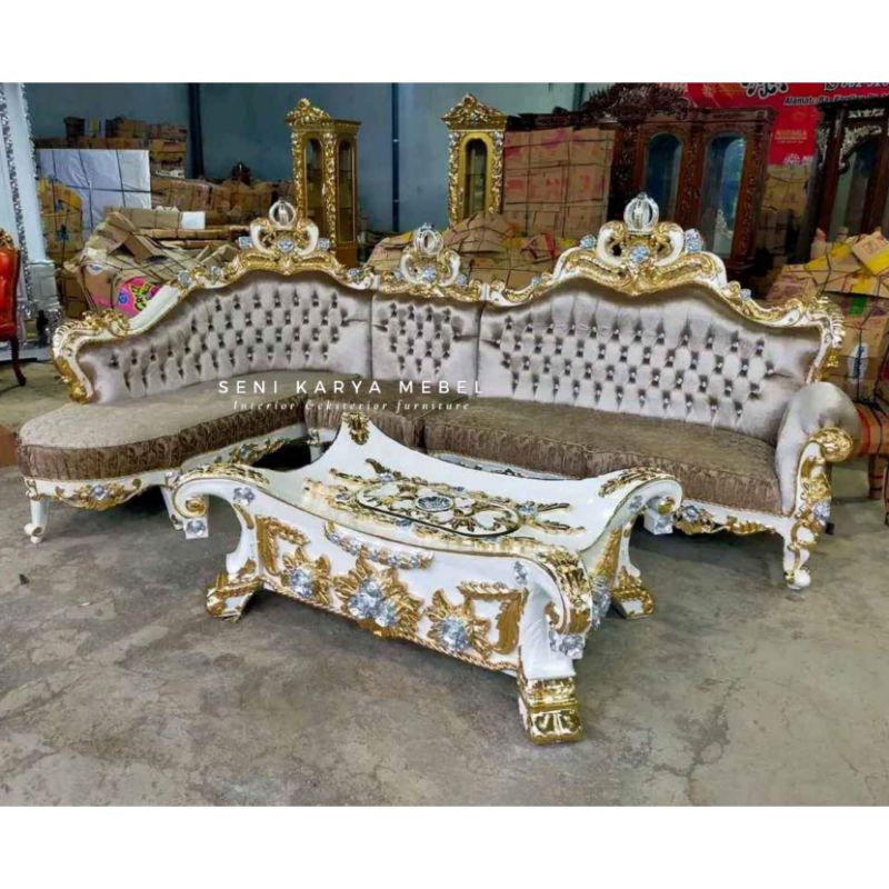Kursi Tamu Sofa Ukir Jati, Sofa Tamu Sudut Ukir Putih Jati Jepara