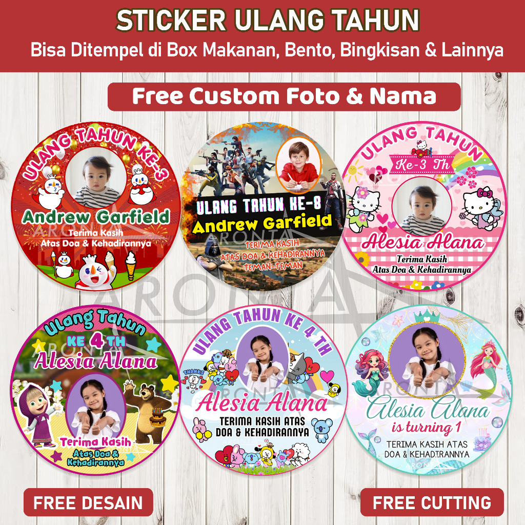 

Stiker Ulang Tahun Custom - Sticker Ultah - Label Ulang Tahun - Stiker Khitanan - Stiker Bento
