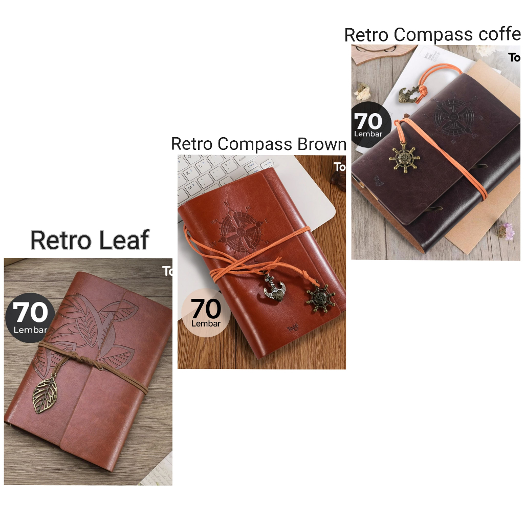 Toddi Buku Catatan Binder Kulit Notebook Retro A6 bisa custom nama