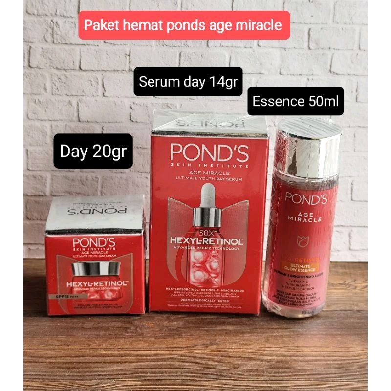paket hemat mini Ponds age miracle serum Ultimate 14gr + day 20gr + essence 50ml skincare anti aging