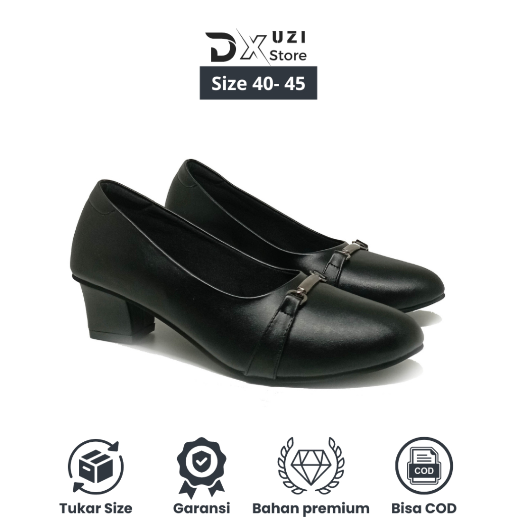Sepatu Wanita Formal Heels Pantofel Kantoran Cewek Kulit Hitam Big Size Jumbo