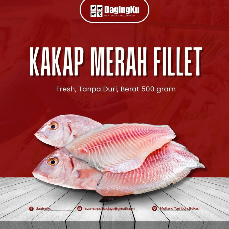 

Kakap Merah Fillet Utuh -+500Grm/Ikan Kakap Merah Fillet Fresh Halal