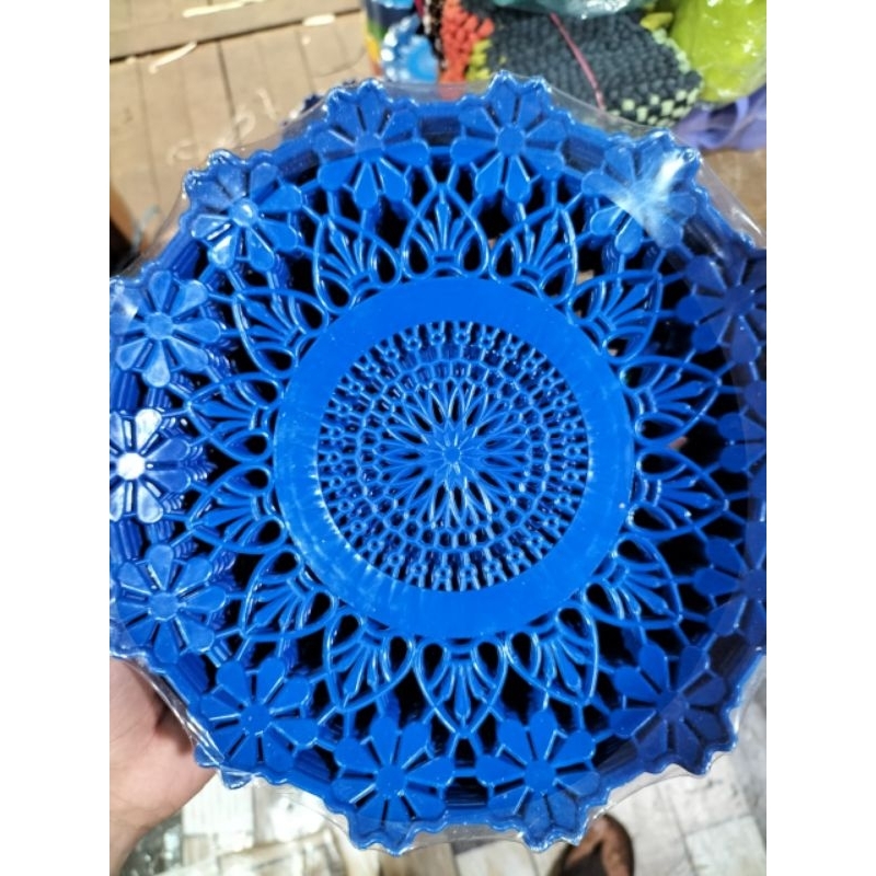 Piring Rotan Plastik Motif Bunga 12pcs