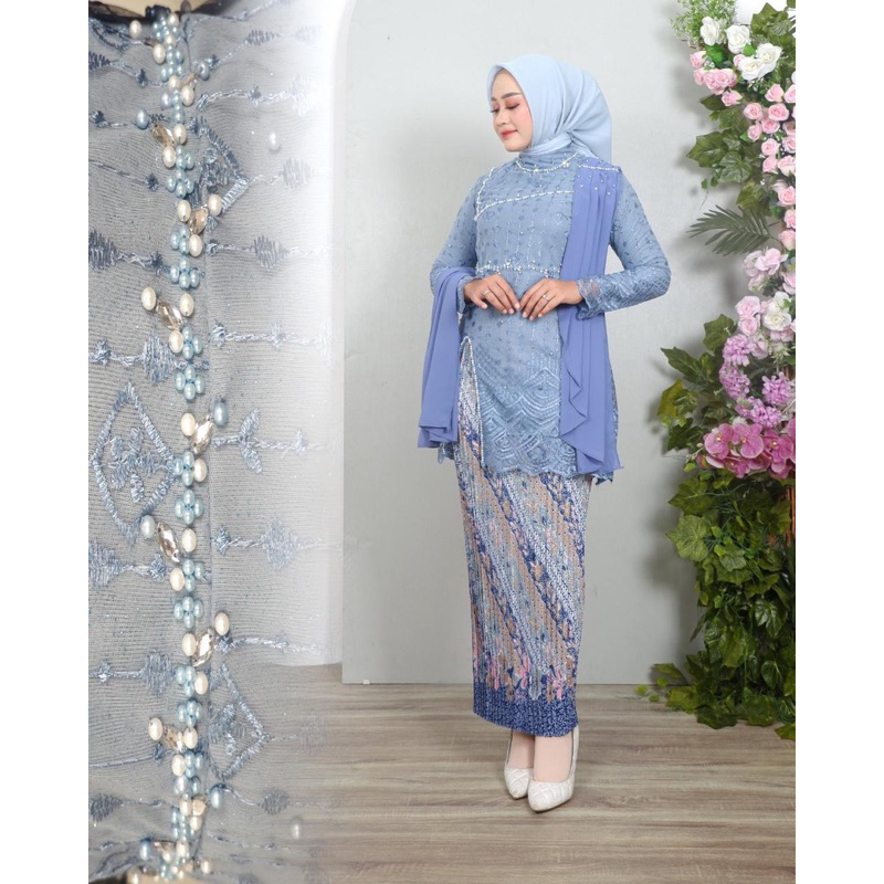 Setelan Kebaya Rosalia Selendang Jumbo / Kebaya Tulle Payet Premium / Kebaya Tunangan Modern Elegant