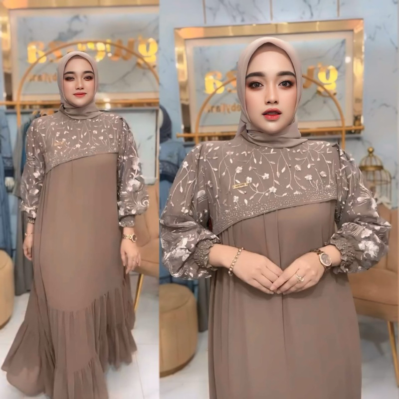 100% AMAN Aura Gamis Kondangan Gamis Pesta Gamis Wanita Muslim Terbaru / Gamis Brokat Combinasi