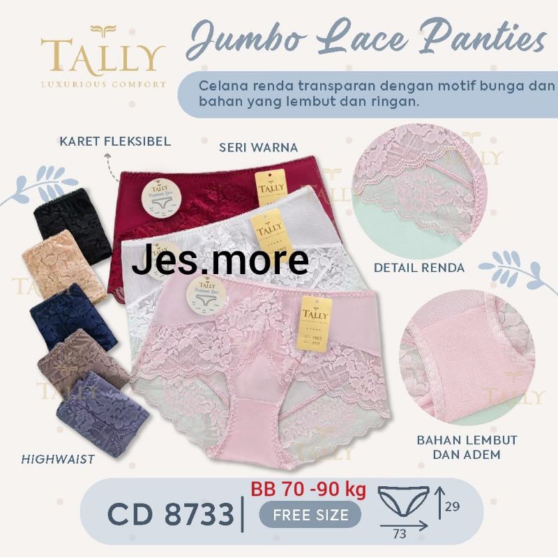 TALLY 8733 CD Celana Dalam Jumbo Brokat Renda Semi Transparan Fit XXXL