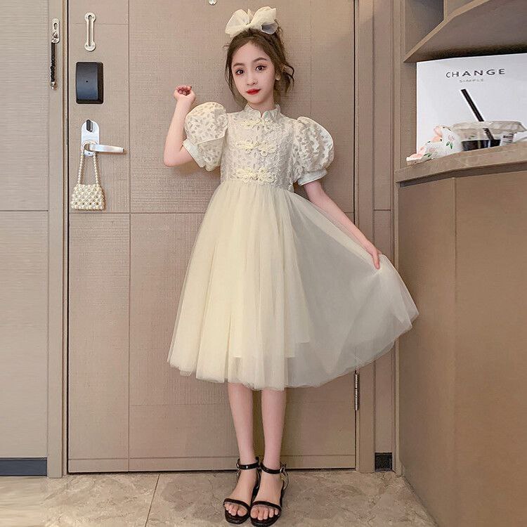 Dress pesta anak perempuan Qipao Cheongsam motif bunga