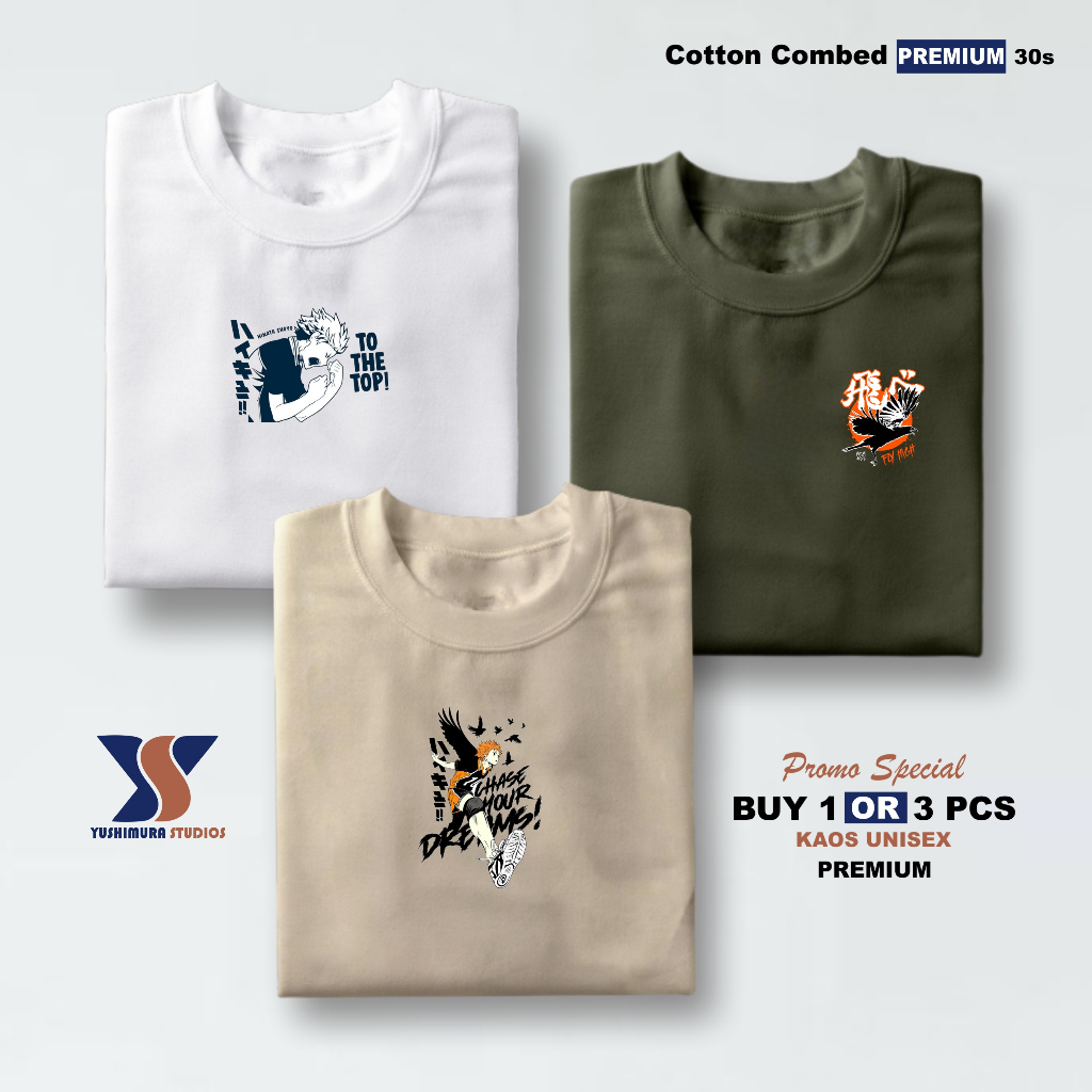 Yushimura Buy 1 Get 3 Pcs Baju Kaos Pria Distro Cotton Combed 30s Premium Tshirt Anime Haikyuu