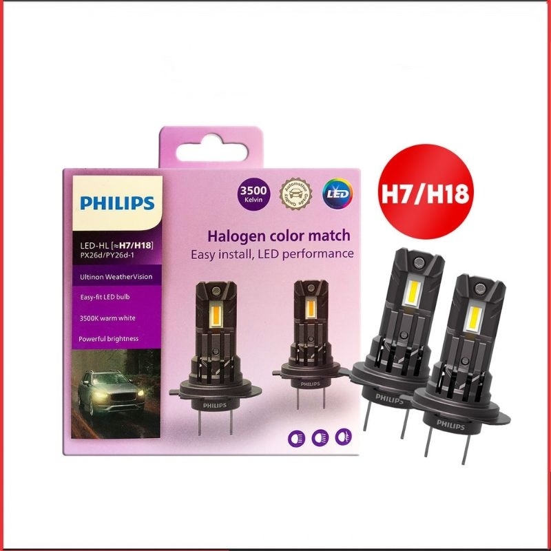 LAMPU MOBIL PHILIPS WEATHER VISION LED H7 H18 3500K WARNA KUNING