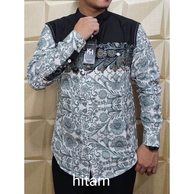 Baju Kemeja Koko KEMKO kenko KH MOTIP TerBaru Lengan Panjang Size Jumbo M L XL XXL XXXL