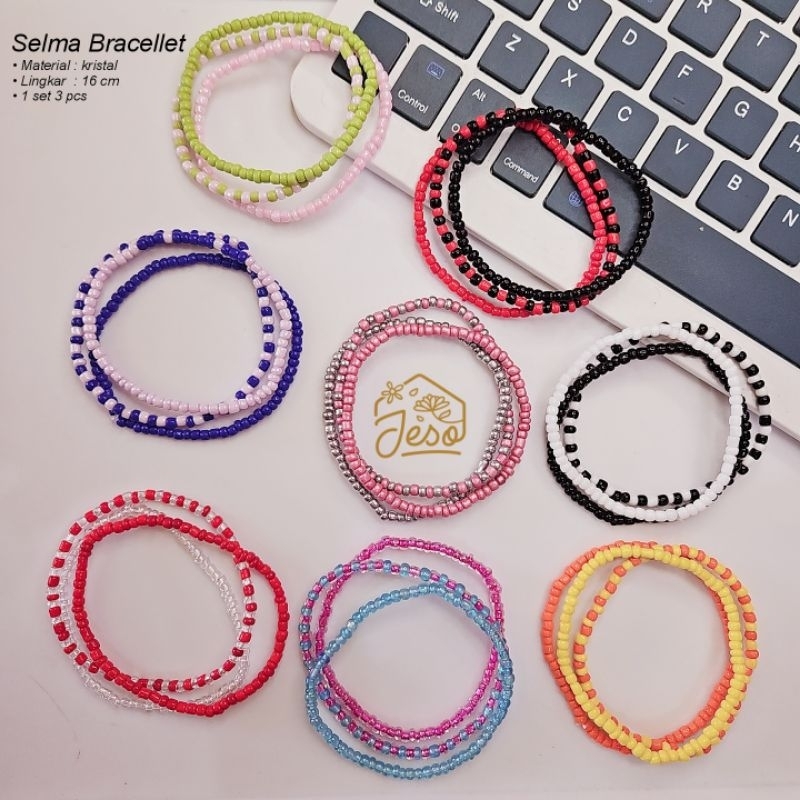 SELMA BRACELET 1 SET 3 PCS - GELANG MANIK KRISTAL | HANDMADE - DIY