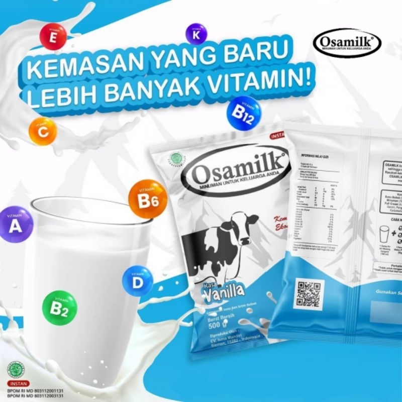 

Osamilk Susu Bubuk 500gr varian rasa vanila & coklat