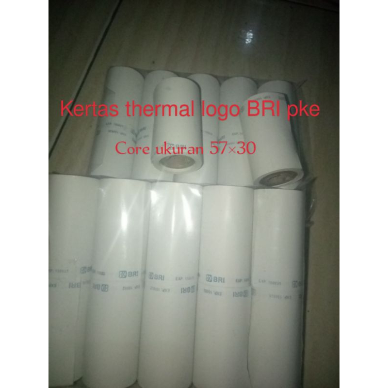 

kertas kasir thermal murah logo BRI pke core 57×30mm paket 100Roll(1Dus)
