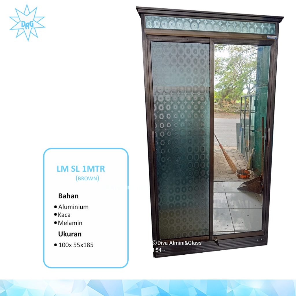 Lemari pakaian kaca pintu sliding 100x185/lemari alumunium coklat/lemari pakaian pintu sliding kaca