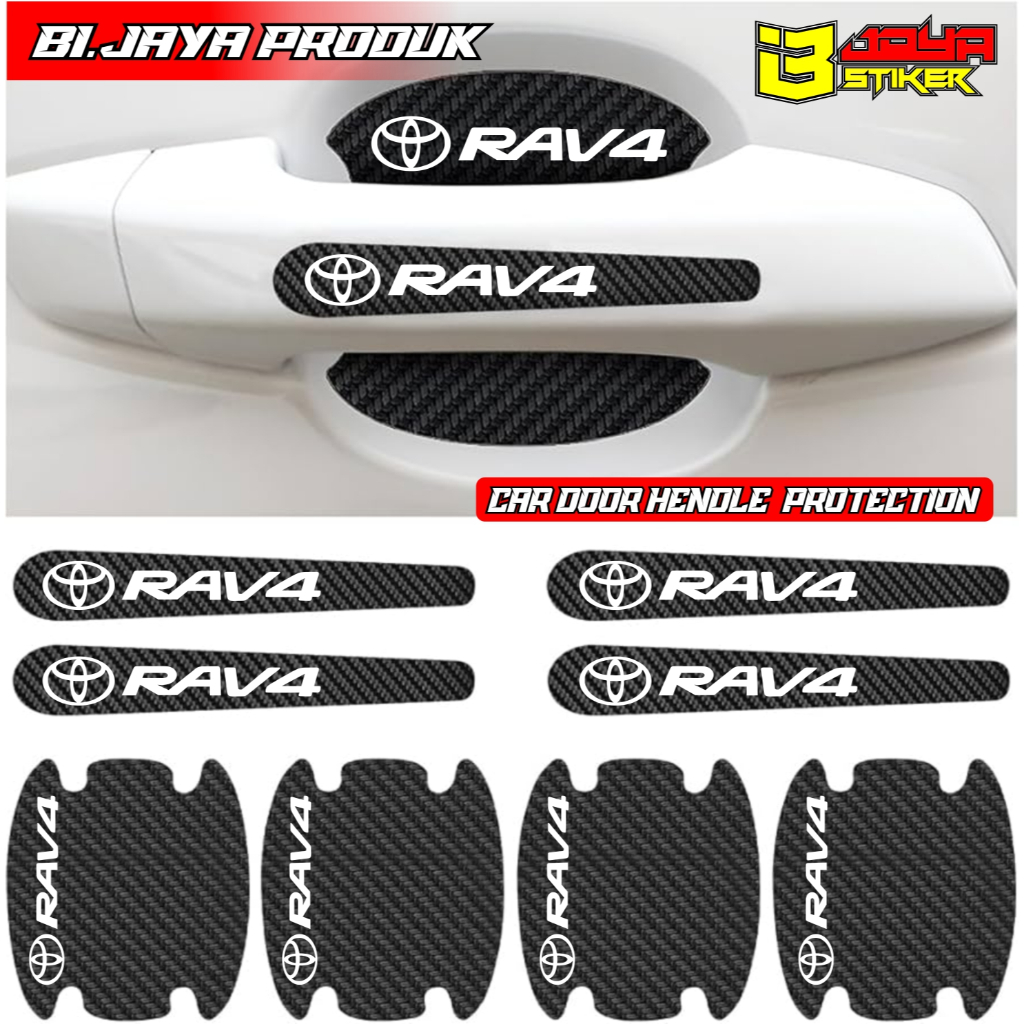 8 PCS Sticker Carbon 3D Pelindung Gagang Pintu Mobil RAV4 Sticker Carbon Pengaman Handle Pintu Mobil
