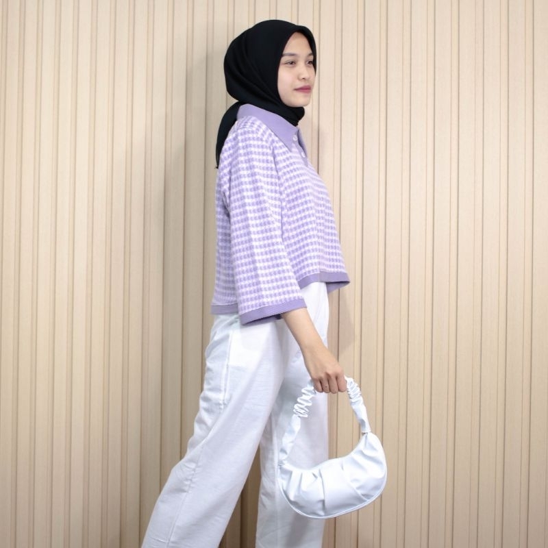 Rachel Crop Sweater Houndstooth / Rajut Outer Wanita / Sweater Rajut Crop Top