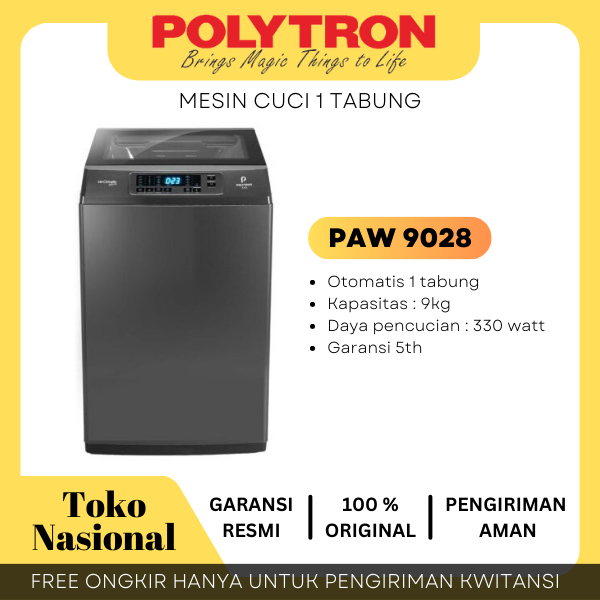 [Cianjur] Polytron Mesin Cuci 1 Tabung Zeromatic 9KG PAW 9028