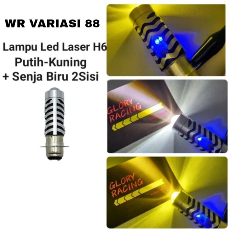 promo Lampu Led Laser H6 12watt AcDc Putih-Kuning Jauh Dekat Plus Senja Biru - Lampu Led H6 Laser Su