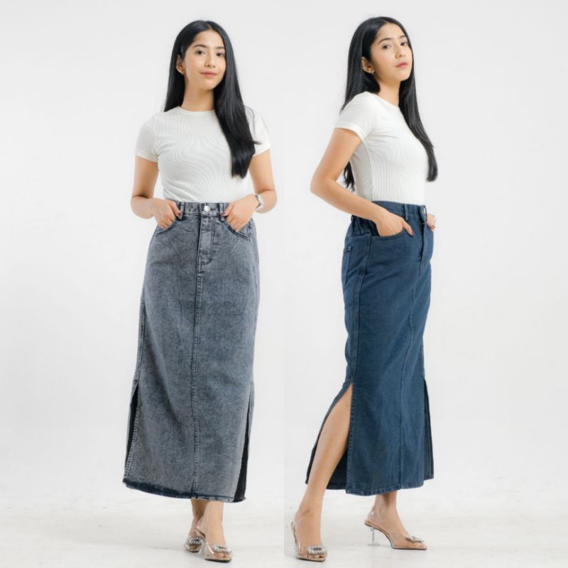 ROK JEANS PREMIUM PANJANG-SLIT ROK JEANS WANITA-ROK JEANS KEKINIAN