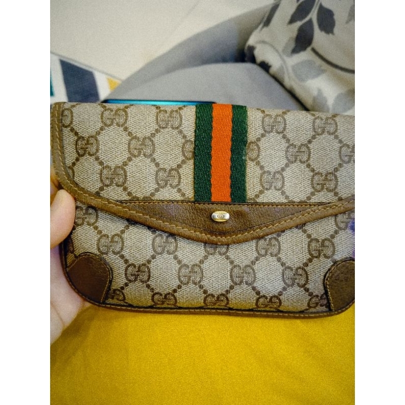 GUCCI Sherry Line GG Web Pouch Bag Classic Vintage Authentic Preloved Made in Italy Beige Brown