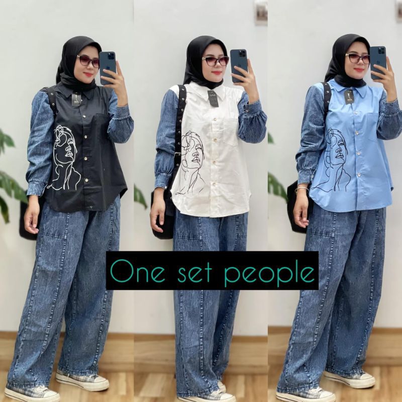One Set People Stelan Mewah Set Jeans Mix Katun Poplin