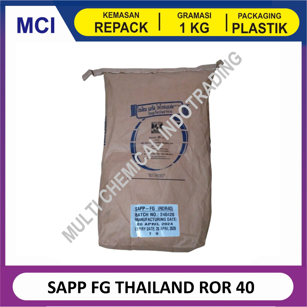 

SODIUM ACID PYROPHOSPATE / SAPP ex. THAILAND ROR 40 - REPACK 1 KG