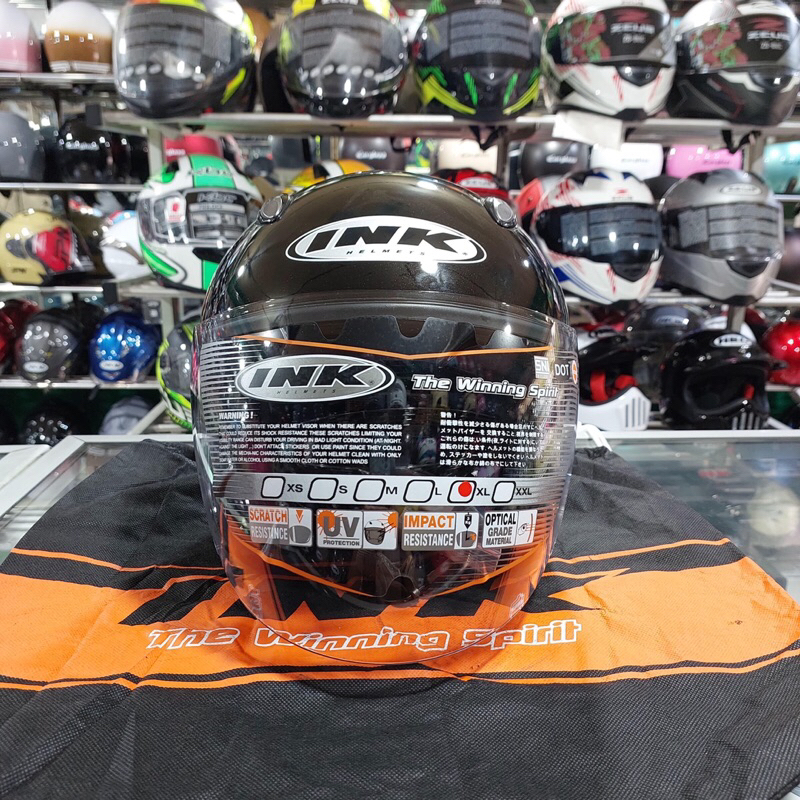 Helm Half Face INK Centro Warna Black Glossy / Hitam Glossy