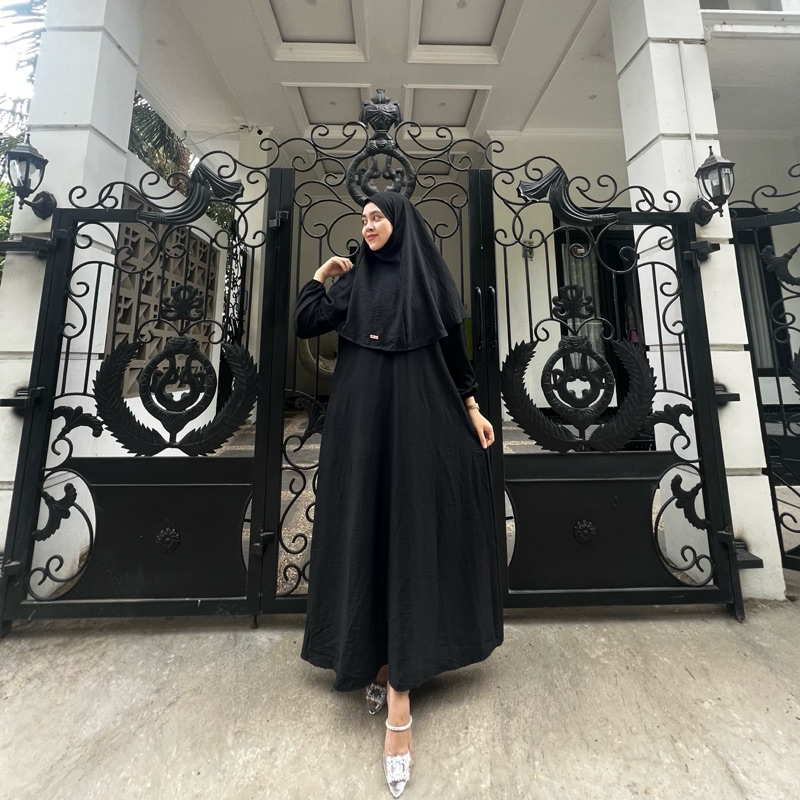 Humaira gamis Set hijab french khimar simple polo linen muslimah wanita abaya