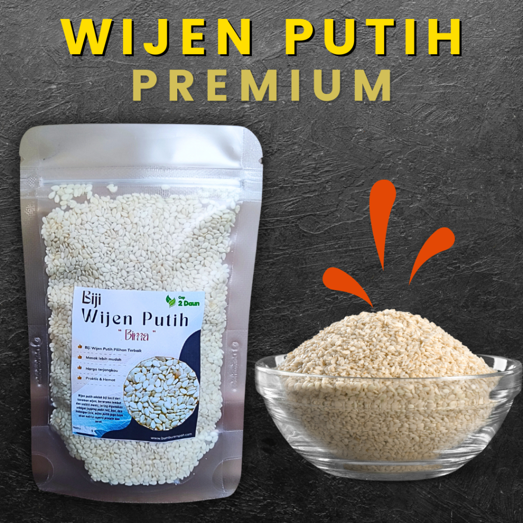 

Biji Wijen Putih Pilihan Terbaik Kemasan Hemat 50g 100g cap dua daun