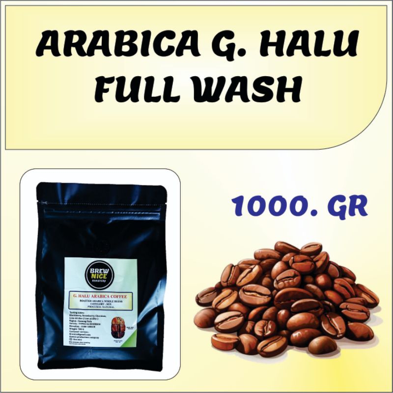 

FULL WASH PROCESS, KOPI ARABIKA ROASTED (BIJI) ARABICA COFFEE, G. HALU 1000. G