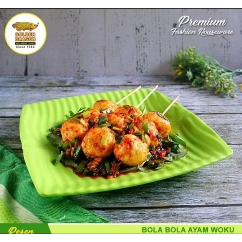 Piring Kotak Ceper Teratai P4608 Melamin Golden Dragon