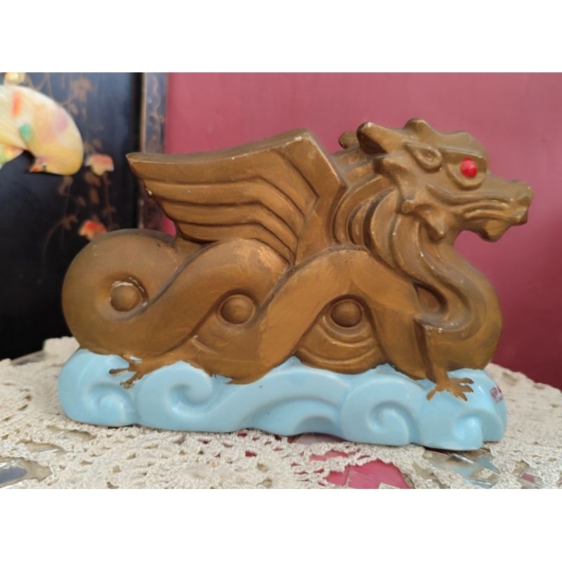 Pajangan keramik Vintage Th 2000 Vas bunga bentuk Naga diatas air 20cm