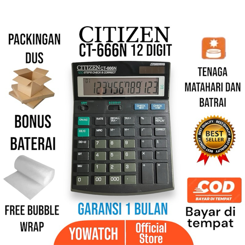 

Kalkulator Citizen Ct-666N | Calculator Ukuran Besar Alat Hitung,Meja,Warung dan kantor | 12 Digit Bahan Halus,Tebal dan Kokoh