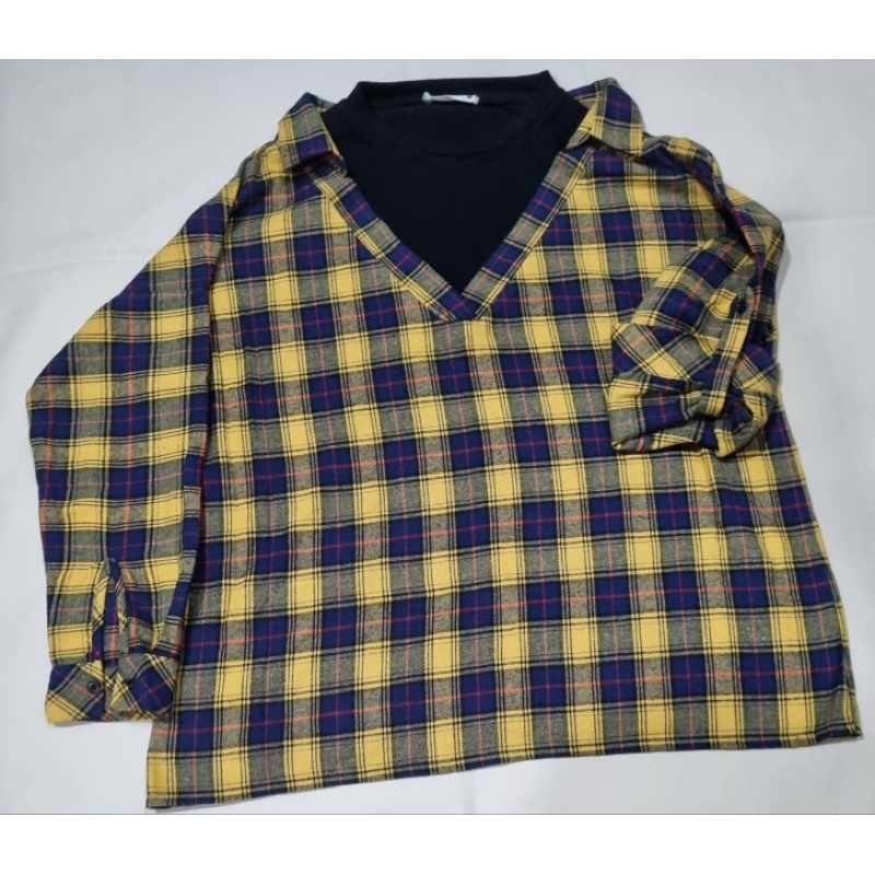 Baju flanel wanita kaos kemeja yang nempel, lengan panjang
