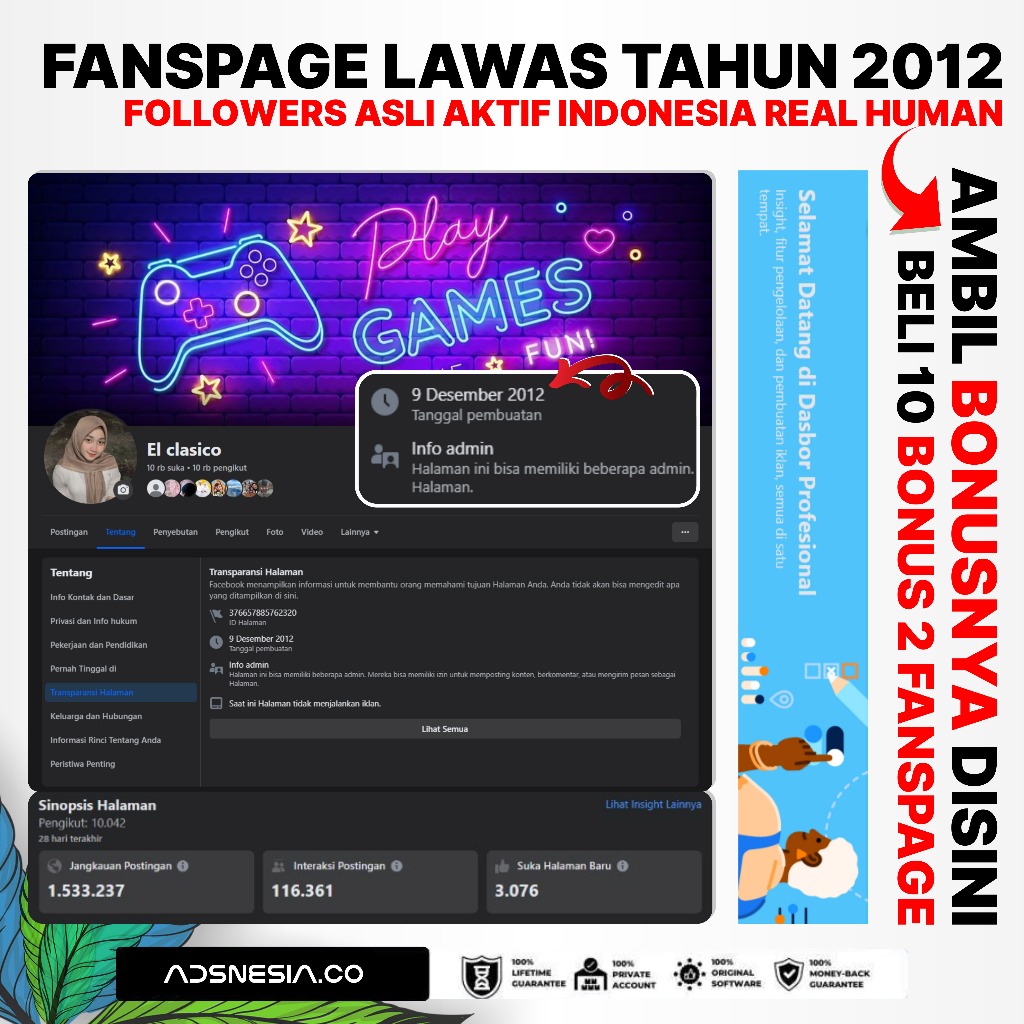 Fanspage Gaming Halaman Facebook Tahun Tua/(OLD) 2021-2010 Followers Asli Aktif Indonesia (Ads/Live 