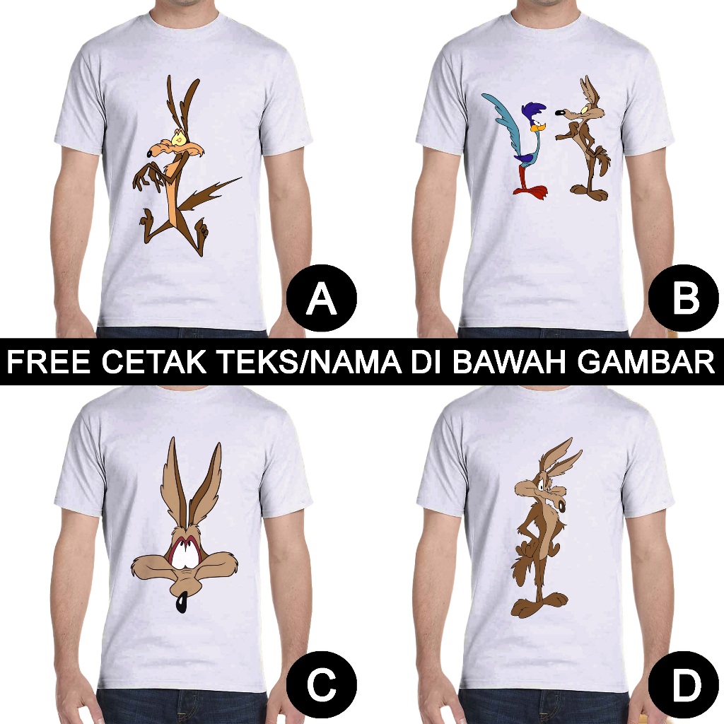 Kaos Dewasa Wile E Coyote and Roadrunner Cotton Unisex Untuk Pria dan Wanita Gambar Motif Kartun Kar