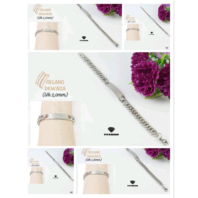 gelang sisik naga flat silver cowok dan cewek titanium