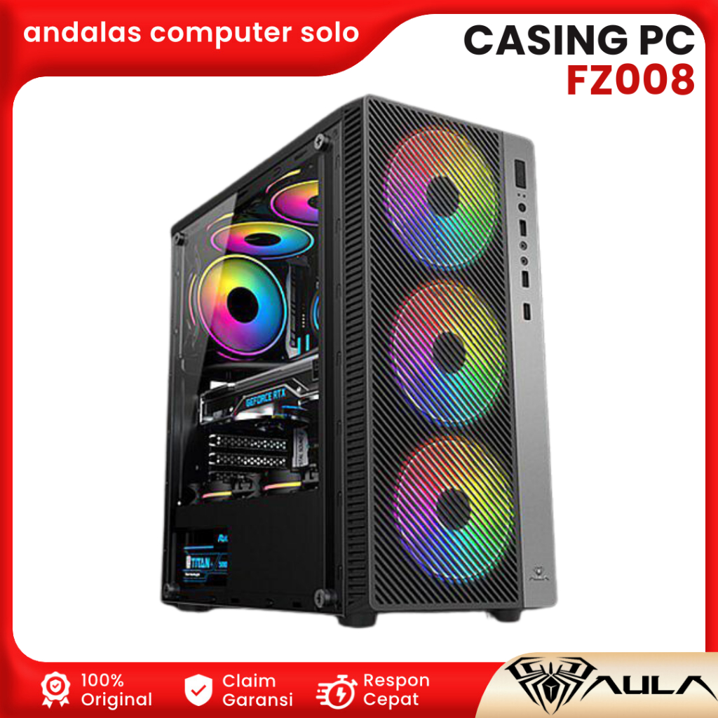 CASING CASE PC GAMING GAME RGB LED AULA FZ008 CASING PC KOMPUTER RGB LED GAMING CASE
