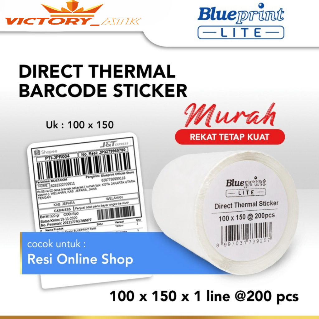 

Direct Thermal Sticker 100 x 150 Label Pengiriman BLUEPRINT Lite 100x150 mm 200Pcs - 1 Roll