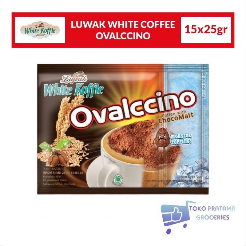 

LUWAK WHITE KOFFIE OVALCINO 1 RENCENG ISI 15 SACHET